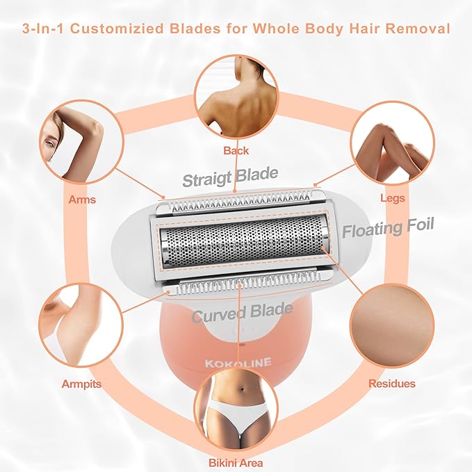 Women's Electric Razor & Trimmer,Wet Dry Painless Shaver for Legs,Bikini, Underarms, Hypoallergenic Foil Shaver with Bikini Trimmer,Cordless Waterproof for Shower Travel Gift,orange/UH7T