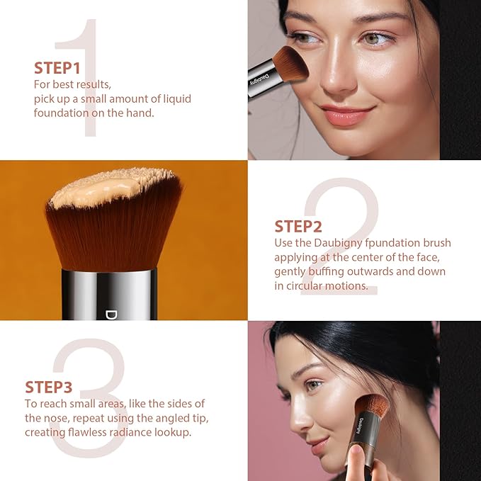 Daubigny Foundation Brush for Liquid Makeup, Self Tanner Brush Flat Top Kabuki Professional Makeup Brushes Blending Mineral Powder Buffing Stippling Makeup Tools