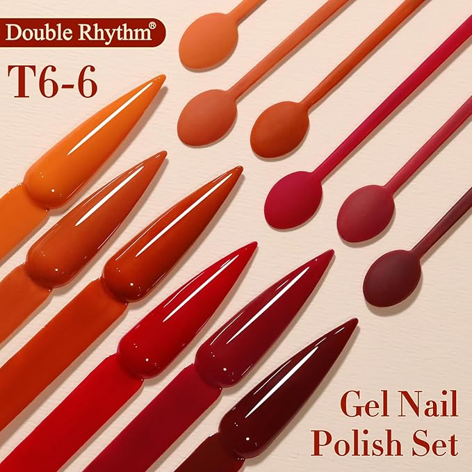 Double Rhythm 6 Pcs 15 ML Gel Polish Set Same Color Same Bottle Soak Off Gel Polish Kit Nail Art Manicure Salon DIY at Home for Women (Dark Light Brown Orange Maroon-T6-6)