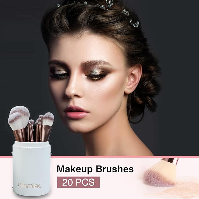 OMANIAC Makeup Brush Set Professional, 20Pcs Pearlescent Wood Handle Makeup Brushes, Premium Cruelty-Free Synthetic Fiber Hair, Travel Make up Brushes Set with Case (Ocean Blue)