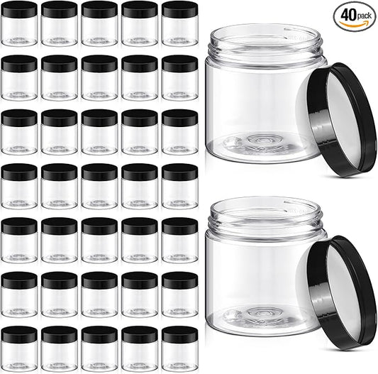 Tanlade 40 Pcs 2 oz Plastic Jars with Lids Round Clear Cosmetic Containers Refillable Container Jars for Lotion, Cream, Ointments, Makeup, Eye Shadow, Rhinestone, Samples, Powder, Beauty Products