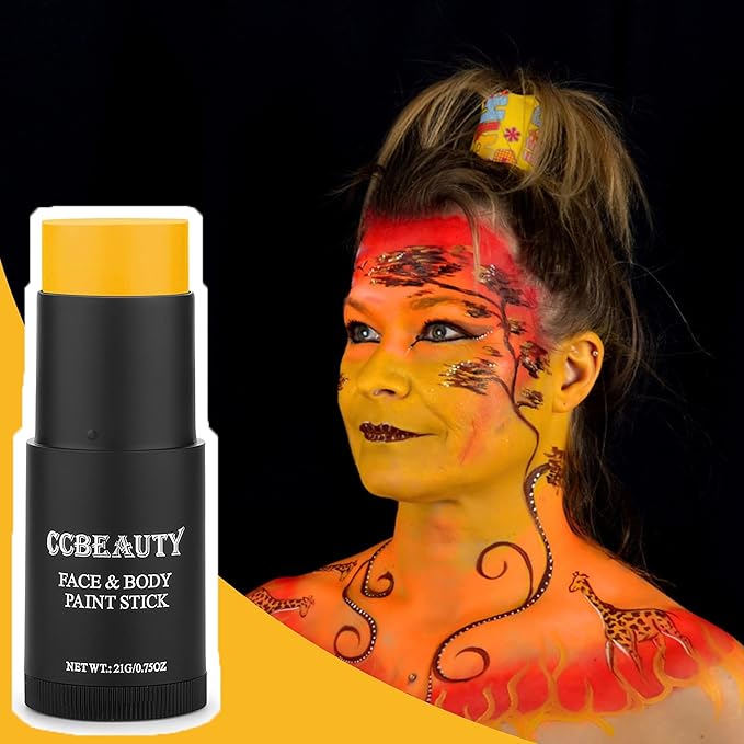 CCbeauty Yellow Face Paint Stick, Face Painting Kit, Full Coverage SFX Makeup Foundation, Professional Non-Toxic Body Paint for Halloween Costume Party, For SpongeBob SquarePants, Minions, Bees Makeup