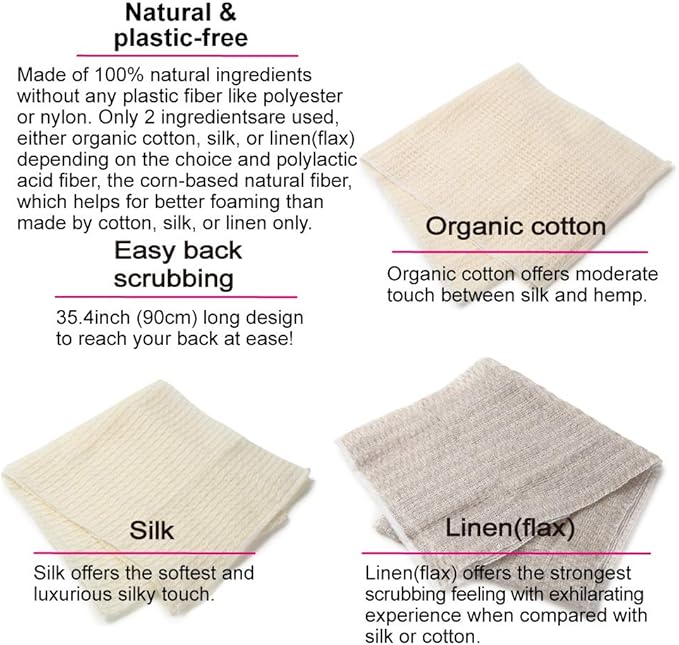Exfoliating Washcloth [Made in Japan] Shower Back Scrubber, Natural Loofah