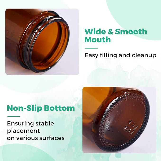 2OZ Amber Glass Jars with lids, 36 Pack Empty Cosmetic Jars, Refillable Airtight Wide Mouth Container for DIY, Sample, Cream, Lotion, Candle Making, Powder, Cosmetic