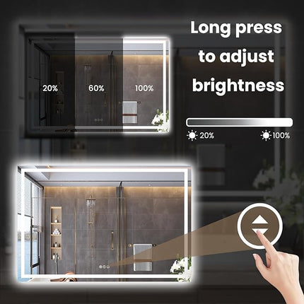 60"X40" LED Bathroom Mirror with Front Lights and Backlit, Anti-Fog, Dimmable, Shatter-Proof Tempered Glass, Lighted Bathroom Vanity Mirror for Wall with 3 Colors, Memory Function