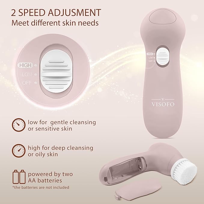Facial Cleansing Brush Face Scrubber Exfoliating Cleaning Skin Care Cleanser Wash Women Girls Electric Beauty Powered Exfoliator Skincare Spin Tools Scrub Washer Self Care by VISOFO (Agate)