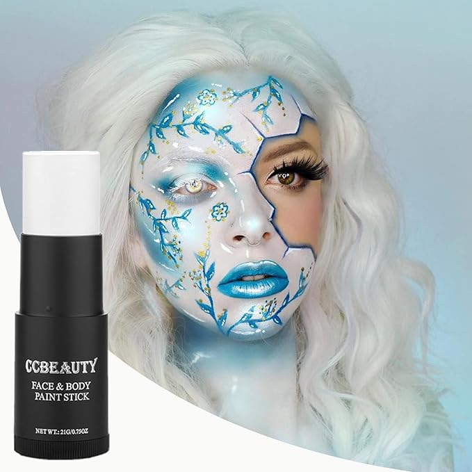 CCbeauty Clown White Face Paint Stick, Face Painting Kit, White Cream SFX Makeup Foundation, Professional Body Paint for Halloween Cosplay Costume Party，Skeleton Joker Mime Special Effects Makeup