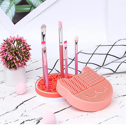 Silicon Makeup Brush Cleaner Mat with Portable Cat Shaped Cosmetic Brush Cleaning Pad Holder - Blue