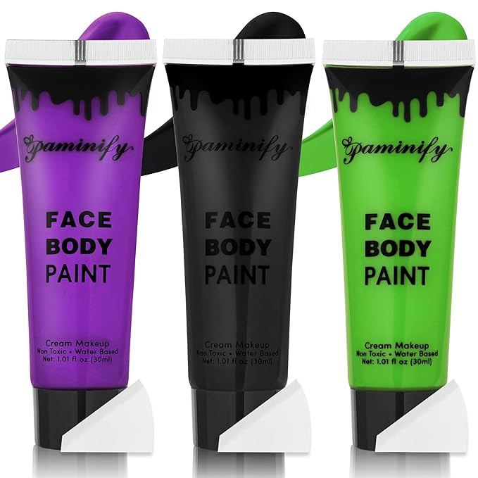 Black Purple Lime Green Face Paint,1.01oz/pc Water-Based Body Paint,Halloween Cosplay SFX Makeup Kit, Face Painting for Zombie,Frankenstein,Ghost Costume