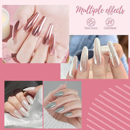 Artdone Silver Moonlight Chrome Nail Powder, Iridescent Unicorn Powder Metallic Mirror Effect Pigment Pearlescent Mermaid Pearl Glitter Dust Kit, Nail Art Decoration, Resin Craft