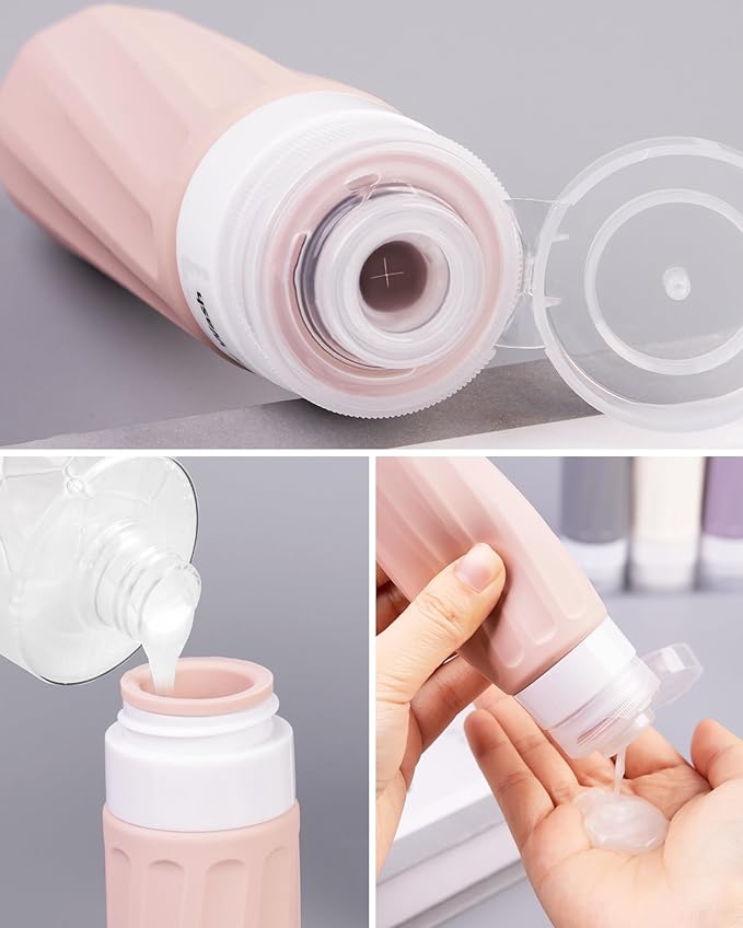 Travel Bottles for Toiletries 8 Pack, Travel Size Toiletries, Tsa Approved Travel Size Containers 3oz, with Travel Essentials Clear Bag, Leak Proof Silicone Squeezable Creams Jars