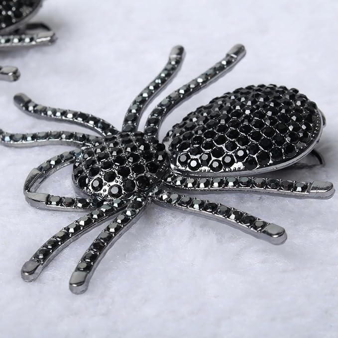 2PCS Black Spider Hair Clips for Women Girls Hiphop Metal Spooky Halloween Hair Clip With Stone Barrette for Styling Halloween Hair Accessories