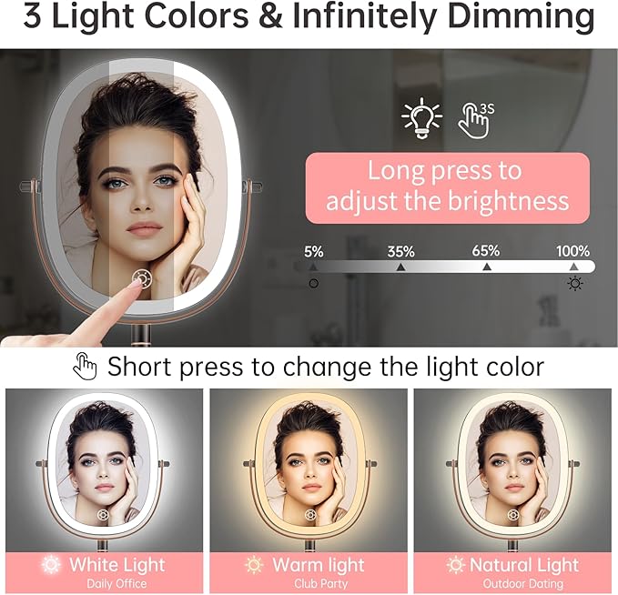 20X/1X Wall Mounted Lighted Makeup Mirror, Rechargeable Double Sided Magnifying Bathroom Lighted Mirror, 3 Color Modes Touch Dimmable Extended Arm 360 Rotation, Antique Bronze