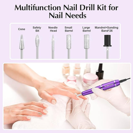 JIASHENG USB Electric Nail Drill, Portable Electric Nail File for Acrylic Gel Nails,Nail Drill Kit Manicure and Pedicure Kit with Nail Bits for Home and Salon Use,Dark Purple