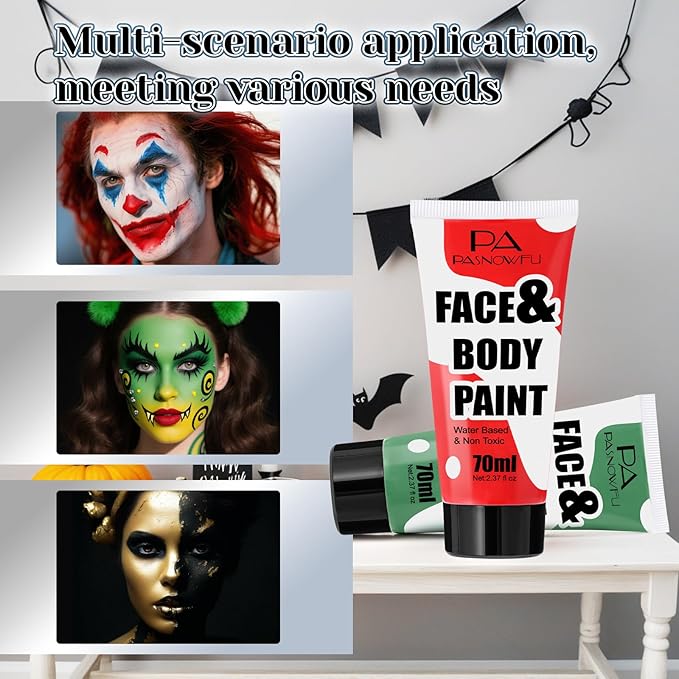 Green Face Paint 70ml - Non-Toxic Washable Body Paint for Hulk, Beast Boy Looks, Water-Based Highly Pigmented Face Body Paint for Halloween SFX Cosplay Makeup, Stage Performance
