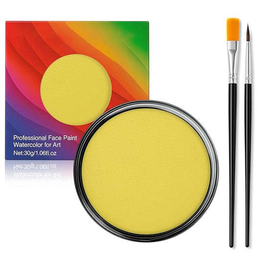 Face Body Paint Kit for Kids & Adults, Non-Toxic Water-Based Professional Face Painting Palette with Brushes for Halloween Clown Goth Vampire SFX Makeup, Art Stage Cosplay Parties, Yellow