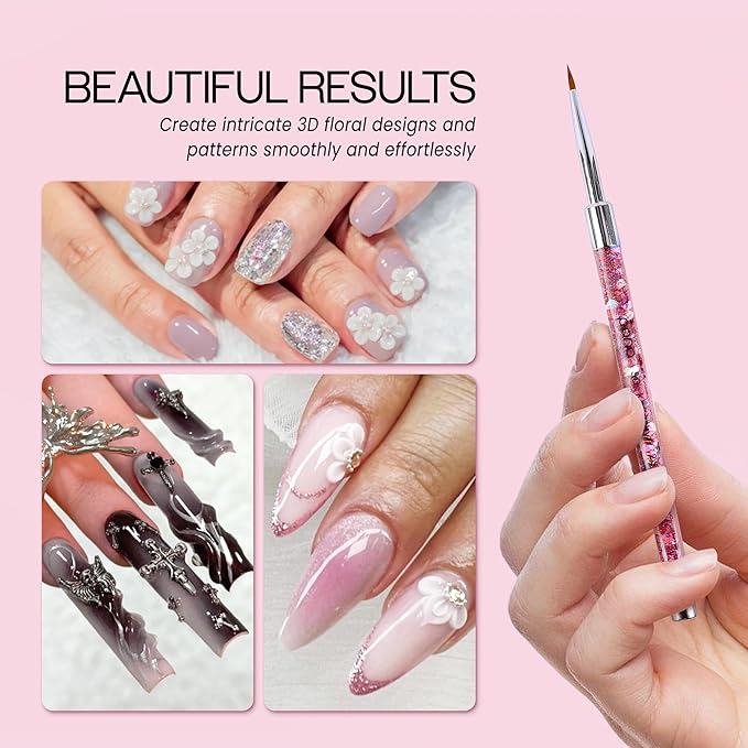 PANA 3D Kolinsky Nail Art Brush - Pink Glitter Handle, Size 2 - Acrylic Nail Art Sculpture Brush for Manicures Pedicure Salon Professional or Beginner