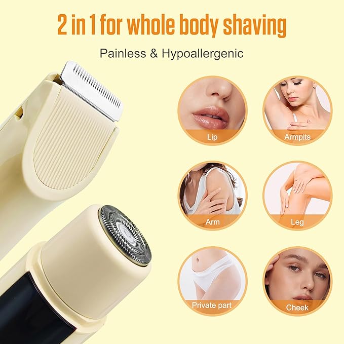 Bikini Trimmer for Women - Painless Electric Razors for Silk Skin,Cordless Body Shaver for Trip, IPX7 Waterproof Dual Head Khaki
