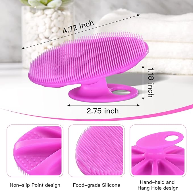 INNERNEED Food-Grade Soft Silicone Body Cleansing Brush Shower Scrubber, Gentle Exfoliating and Massage for All Kinds of Skin (Purple+Dark Green)