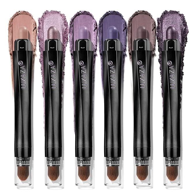 Purple Eyeshadow Stick 6PCS Set, Metallic Shimmer Matte Cream Eye Shadow Palette Brightener Pencil Crayon, Halloween Makeup - BLUEBERRY