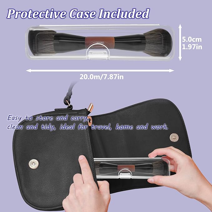 JILIER Double Ended Blush Powder Brush, Duo Bronzer Brush Highlighter, Foundation Contour Brush, for Liquid, Cream, Powder,Blending, Buffing –Premium Bristles, Natural Wood Handle makeup brushes