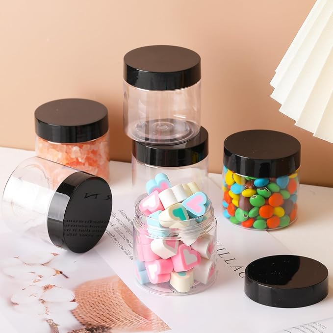 Tanlade 40 Pcs 2 oz Plastic Jars with Lids Round Clear Cosmetic Containers Refillable Container Jars for Lotion, Cream, Ointments, Makeup, Eye Shadow, Rhinestone, Samples, Powder, Beauty Products