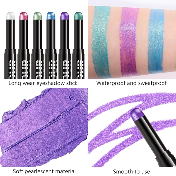 Purple Shimmer Cream Eye Shadow Stick Makeup for Women, Purple Shimmer Matte Eye Shadow Brightener Stick for Eyes, Long-lasting Waterproof Eyeshadow Pencil Applicator Blendable for Eye Highlight 23
