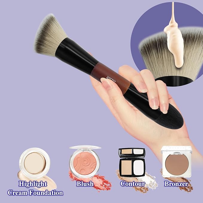 Double Ended Foundation Brush & Blending Brush for Makeup, Soft, Dense Bristles for Sensitive Skin, Duo Blush Brush for Liquid, Powder, Cream, Blending, Buffing–Travel-Friendly, Kabuki Makeup Brushes