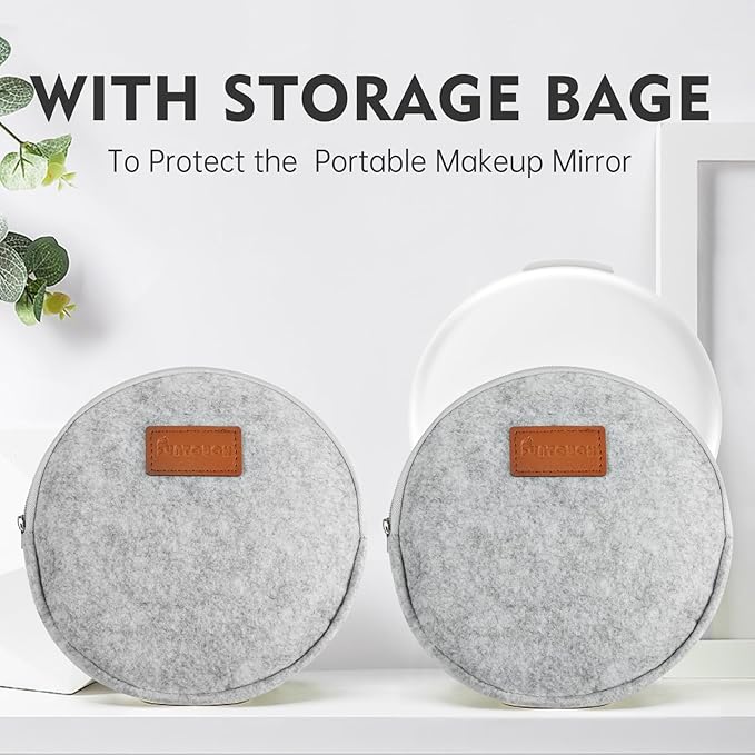 FUNTOUC Travel Mirror with Light, 1X/10X Double Sided Magnification Makeup Vanity Mirror with 3 Color Setting, Chargeable Foldable Portable Travel Essential Vanity Mirror with Bag