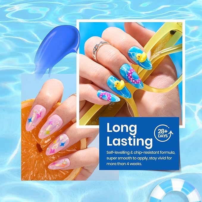 Beetles Gel Nail Polish Set, Halloween Gel Nail Polish, 6 Colors Orange Blue Pink Green Soak Off UV Manicure Kit DIY Nail Art for Women Pool Party Holiday