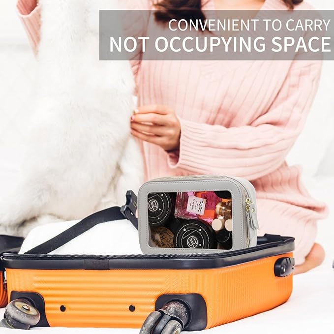 Pinkmik Clear Makeup Bag Transparent Travel Case for Cosmetics and Toiletries Women's Clear Car Bag with Zipper (Gray, Small)