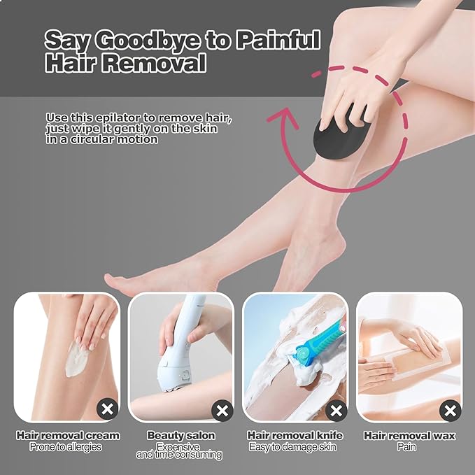 Crystal Hair Eraser for Women and Men, Reusable Crystal Hair Remover Painless Exfoliation Hair Removal Tool for Back Arms Legs (Black)