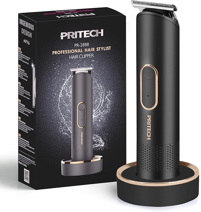 PRITECH Beard Trimmer for Men - Rechargeable Men's Electric Trimmer & Razor, Cordless Body Groomer for Face, Neck, Groin & Manscaping, Includes Standing Charging Dock, Ideal Gift for Men, Black