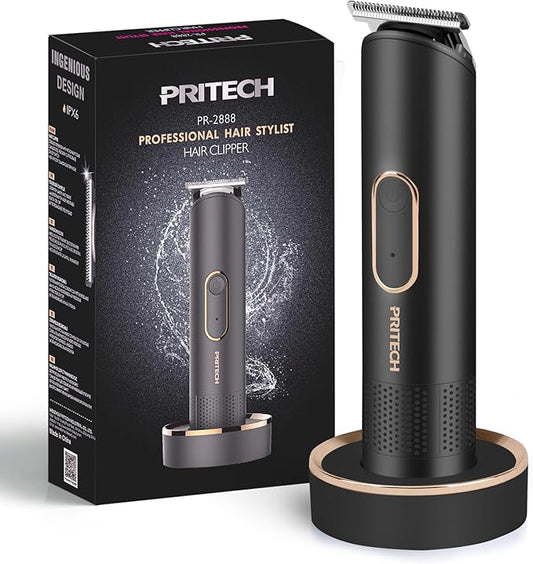 PRITECH Beard Trimmer for Men - Rechargeable Men's Electric Trimmer & Razor, Cordless Body Groomer for Face, Neck, Groin & Manscaping, Includes Standing Charging Dock, Ideal Gift for Men, Black