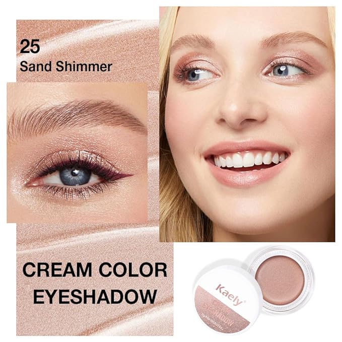 Kaely Single Cream Eyeshadow Pot, Sand Shimmer Eye Shadow for Older Women High Pigmented Waterproof, Natural Eyeshadow Palette Makeup Brightener, sombras en crema para ojos, Blendable, 25