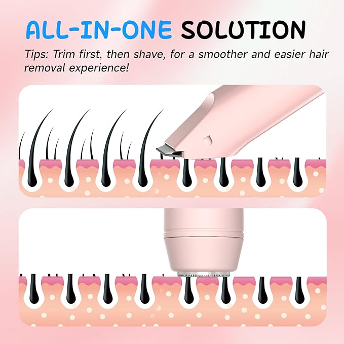 Bikini Trimmer for Women Electric Razors for Women, IPX7 Waterproof Hair Razor, Ceramic Blade Hair Trimmer Wet & Dry Use, Womens Painless Electric Shaver for Facial and Body-Pink