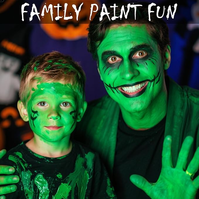 Green Face Body Paint Kit for Kids & Adults, Non-Toxic Water-Based Professional Face Painting Palette with Brushes for Halloween Clown Goth Vampire SFX Makeup, Art Stage Cosplay Parties