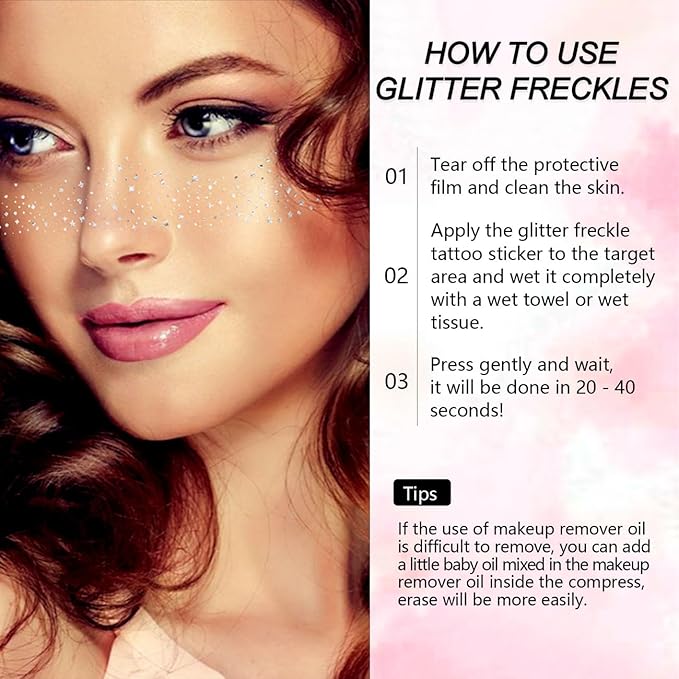 Glitter Freckles Silver Sparkle Freckles Face Tattoo Fake Glitter Freckle Temporary Patches for Women Party Makeup 8 Pcs