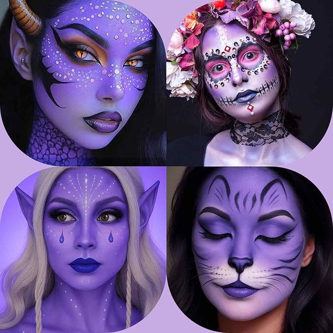 BOBISUKA Purple Face Body Paint, Water-Based Face Painting Kit & Body Paints, Kids Adults Facepaint for Halloween Ursula Widowmaker Dabi Maleficient Makeup, Costume Cosplay Party Theater & Stage
