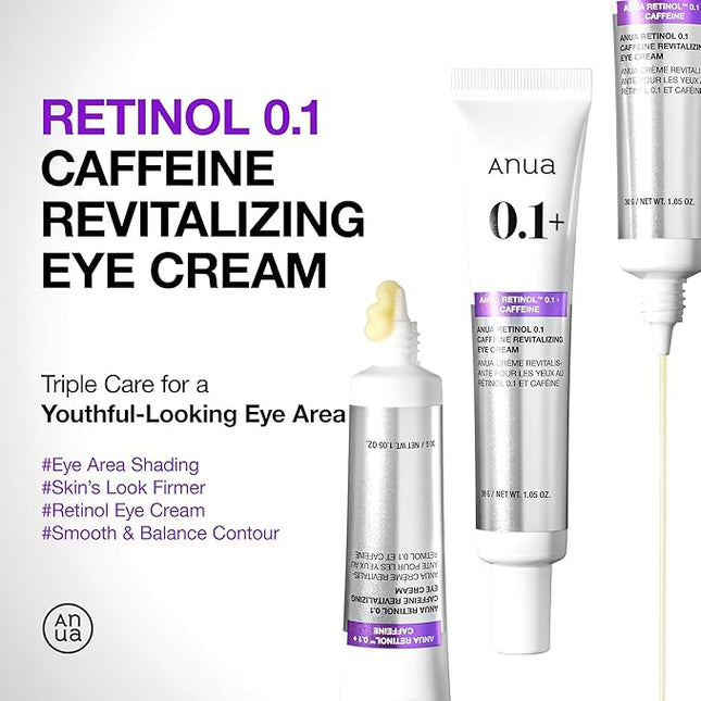 ANUA Retinol 0.1 Caffeine Revitalizing Eye Cream, Under Eye Cream For Hydration, Glow Up Eye Contour, Niacinamide, Retinol For Face, Night Cream For Eye Care, Korean Skin Care (30g/1.05oz)