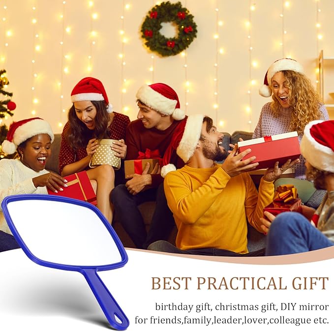 Geetery 12 Pcs Hand Held Mirrors with Handles Hand Makeup Mirrors Bulk Wall Mount for Women Cosmetic Bathroom Home Barber Salon Travel Portable Beauty School Gift, 6.69 x 9.45 Inch (Blue)