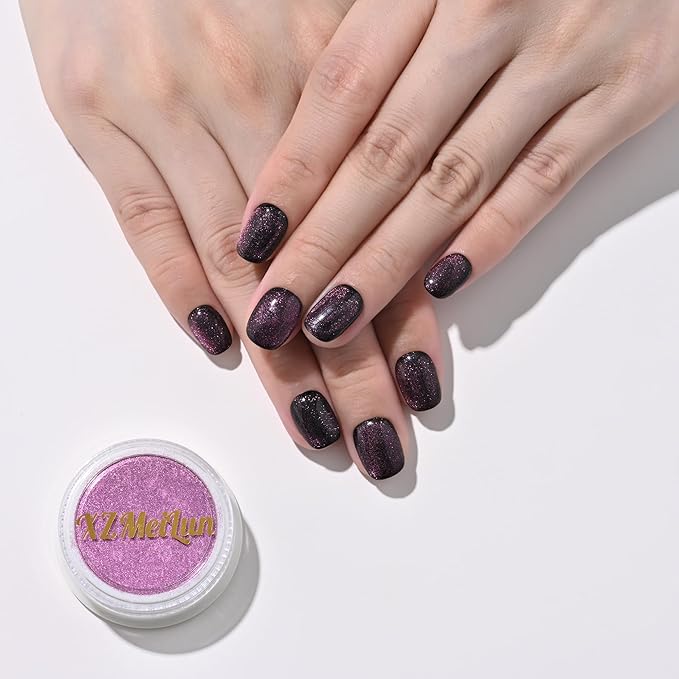 Cat Eye Nail Powder, Big-Capacity 0.8g 9D Cat Eyes Magnetic Powder Purple Magic Mirror Effect Pigment Holographic Nail Art Glitter, Can Mixed with Builder Gel Nail Polish for Use