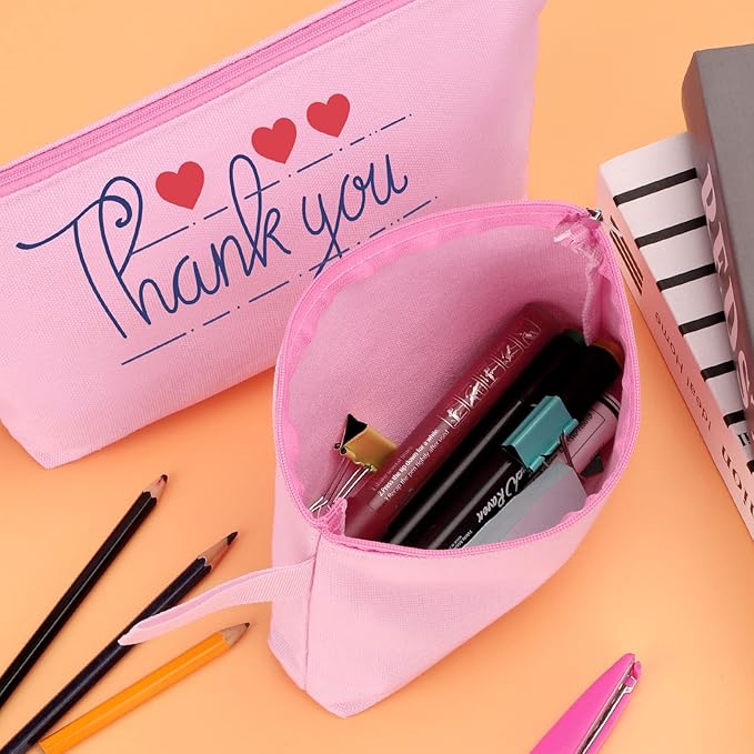 10 Pieces Cotton Canvas Makeup Bag with Bottom and Strap, Multi-Purpose Cosmetic Bag with Zipper Travel Toiletry Pouch, Blank DIY Craft Bag Pencil Bag (Pink, XS) (MN-WB07)