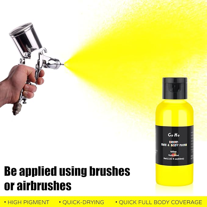 Go Ho Yellow Face Body Paint(2.1 oz),Yellow Makeup Water Based Face Paint and Body Paint for Airbrush Makeup, Special FX, Cosplay, and Halloween Make up