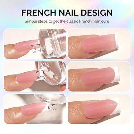 MelodySusie Nail Stamper Kit, 2 Sets Silicone French Tip Upgrade Stamp Tool, Long and Short Stampers with 2PCS Scrapers for French Manicure DIY Home Art Design Salon, Aurora