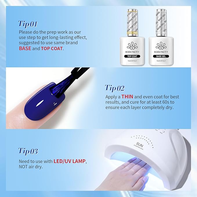 BORN PRETTY Blue Gel Nail Polish Set 6 Colors Light Blue Baby Blue Royal Blue Reflective Glitter Blue Nail Gel Kit Soak Off Nail Art Manicure Design Home Salon Holiday Gift