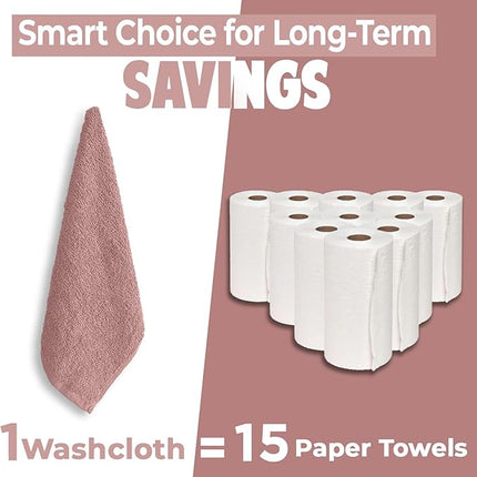 DAN RIVER 24 Pack Wash Cloths for Showering [12x12] - 100% Cotton Washcloths Premium Quality Flannel Face Cloths for Bathroom, Highly Absorbent and Soft Feel Wash Clothes, Dusty Pink