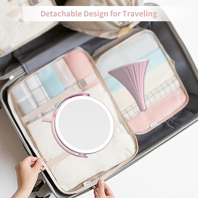 Makeup Mirror with Lights, 1X/10X LED Magnifying Vanity Mirror, HD Lighted Mirror for Desk, 3 Color Lights Adjustable Brightness, 360° Rotation 2-Sided 7.6" Dorm Room Mirror, Women Birthday Gifts