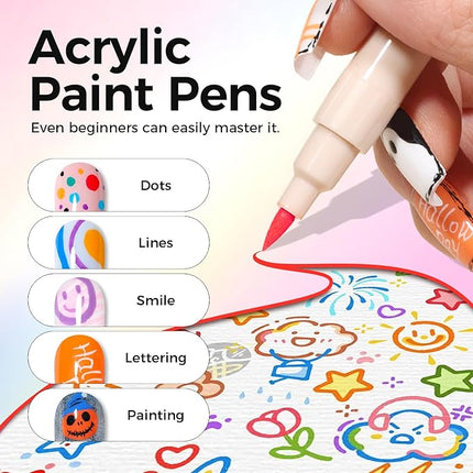 GELLAKTIK 12 Colors Nail Art Pens Set, 3D Nail Color Pens, Quick-Drying Acrylic Paint Markers, Dotting Liner Brush for DIY Nail Design, Home & Salon Manicure Tools