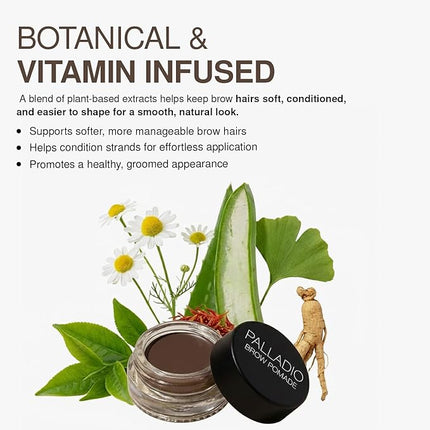 Palladio Brow Pomade Waterproof, 24 Hour Wear, Smudge Proof and Sweat Resistant Formula, Super Creamy Formula Glides on And Helps to Fill in Brows for a Dramatic, Defined, Flawless Look (Medium Brown)